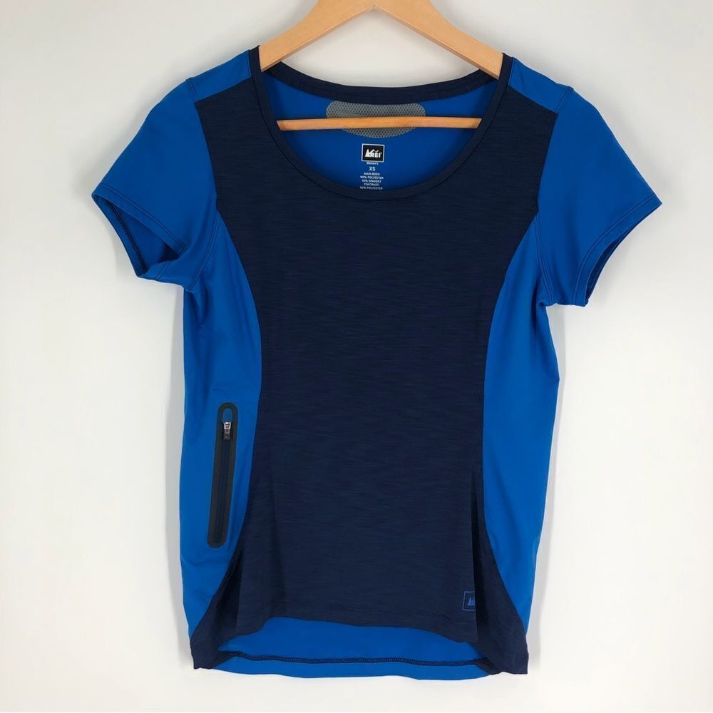 REI Womens Hiking Shirt Size XS Blue Zip Pocket Fitted Gorpcore Outdoors
